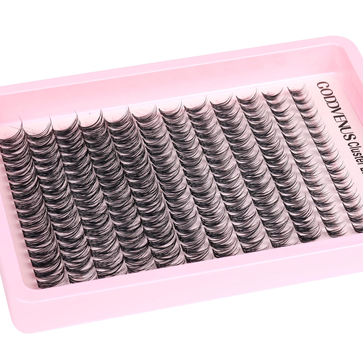 Goddvenus lashes worn on model close-up emphasizing curled, natural-looking enhancement