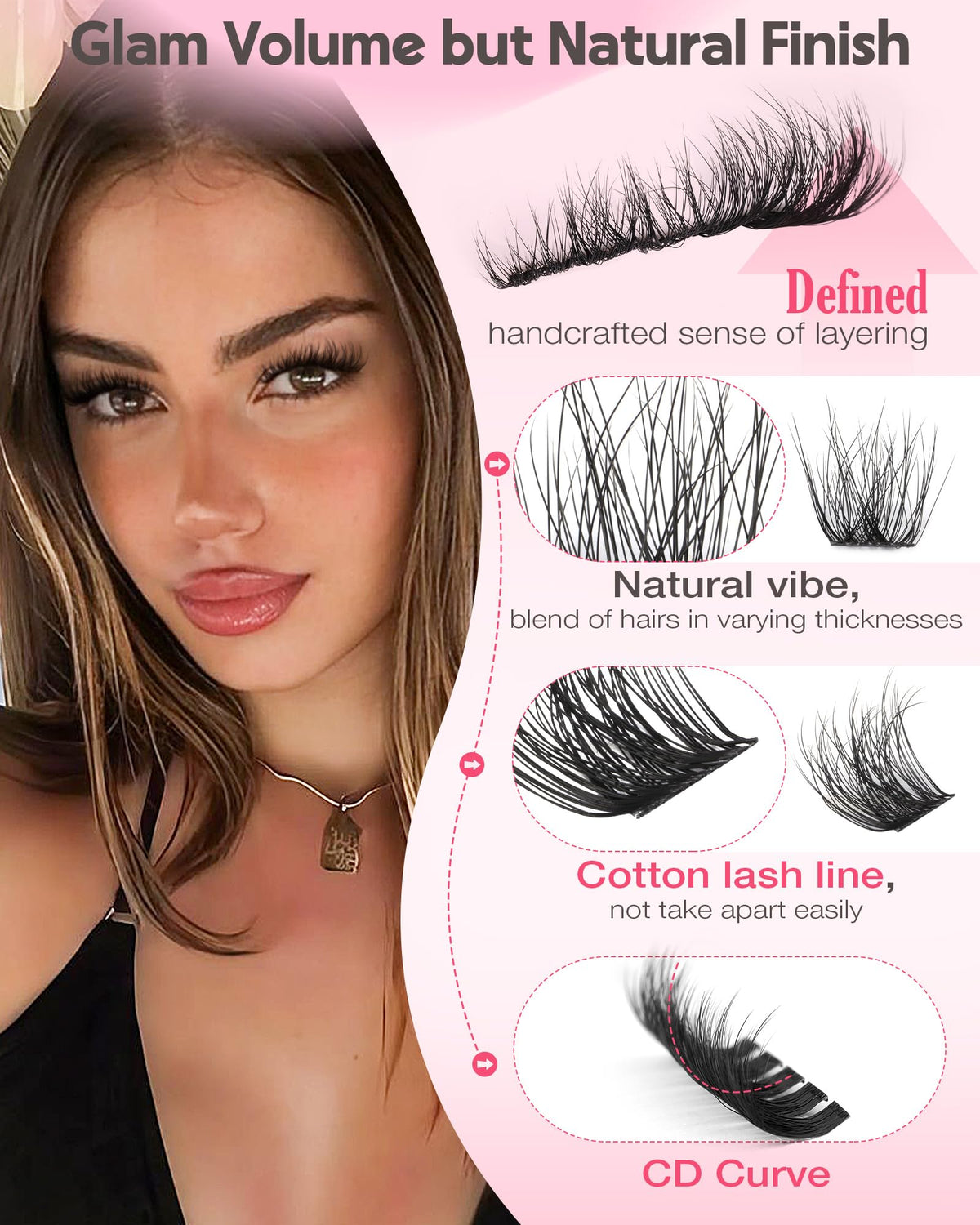 Goddvenus lashes worn on eyes showing soft lift and natural enhancement benefit