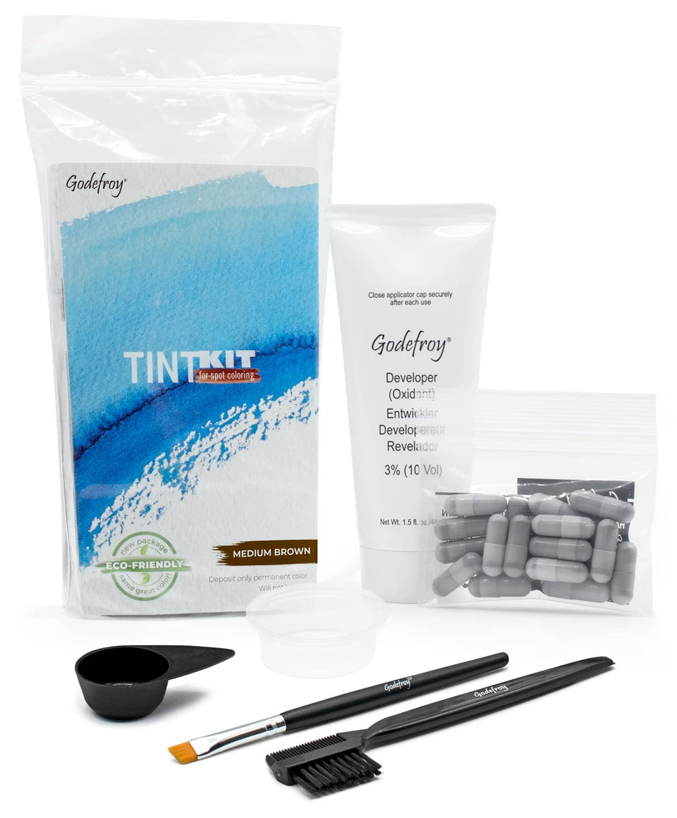 Godefroy front packaging showing medium brown tint and application count, clear instructions benefit