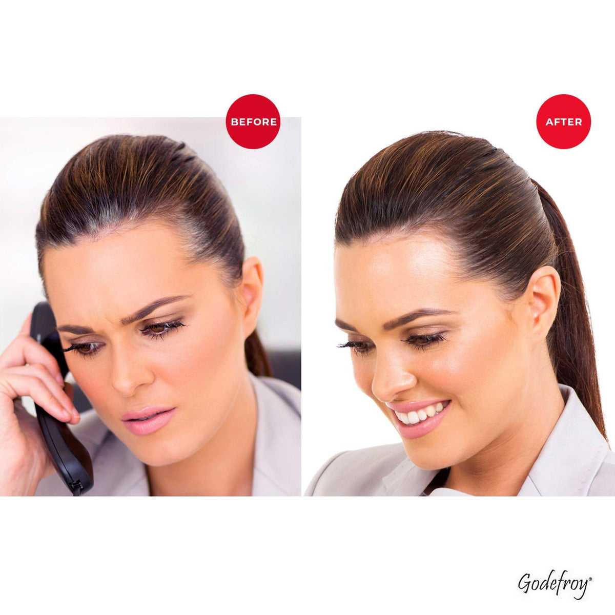 Godefroy before and after roots comparison showing natural coverage