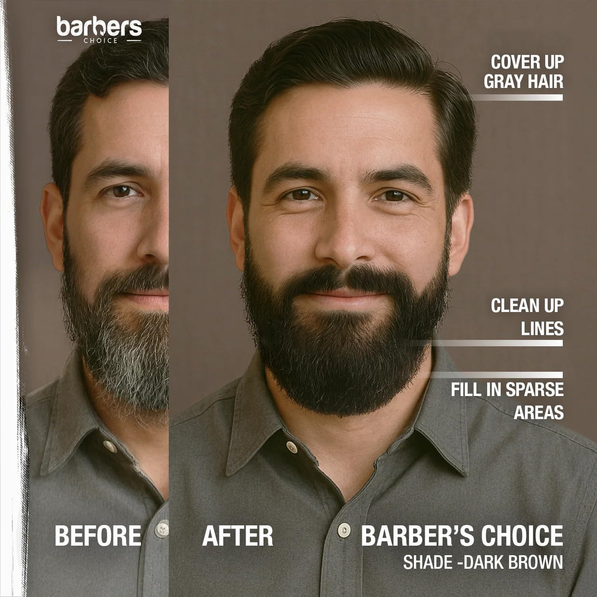 Godefroy before and after beard photo highlighting gray coverage