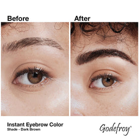 Godefroy before and after brows showing natural dark brown enhancement