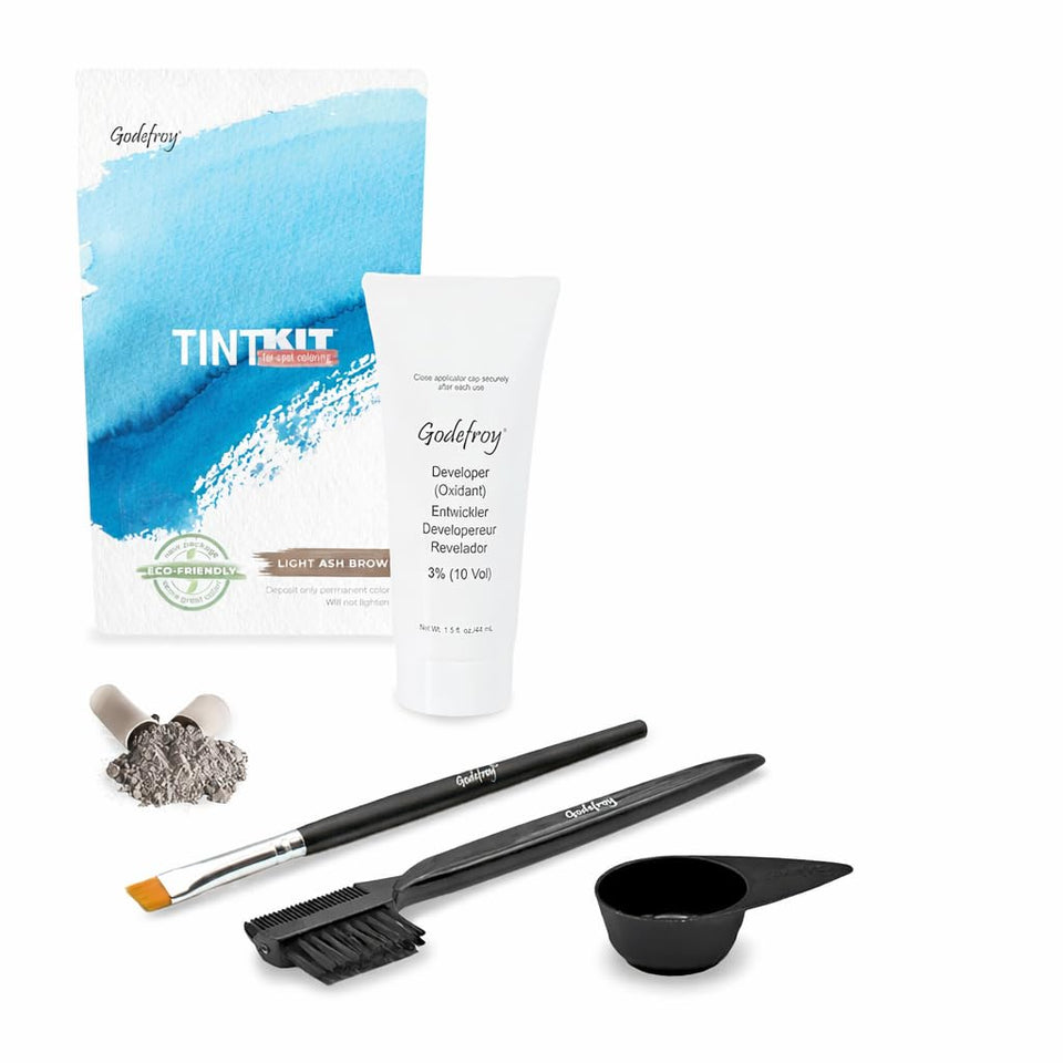 Godefroy front packaging showing Light Ash Brown kit and benefits