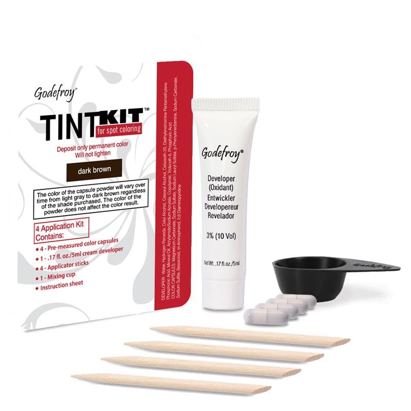 Godefroy front packaging showing dark brown kit and key benefits for precise touch-ups