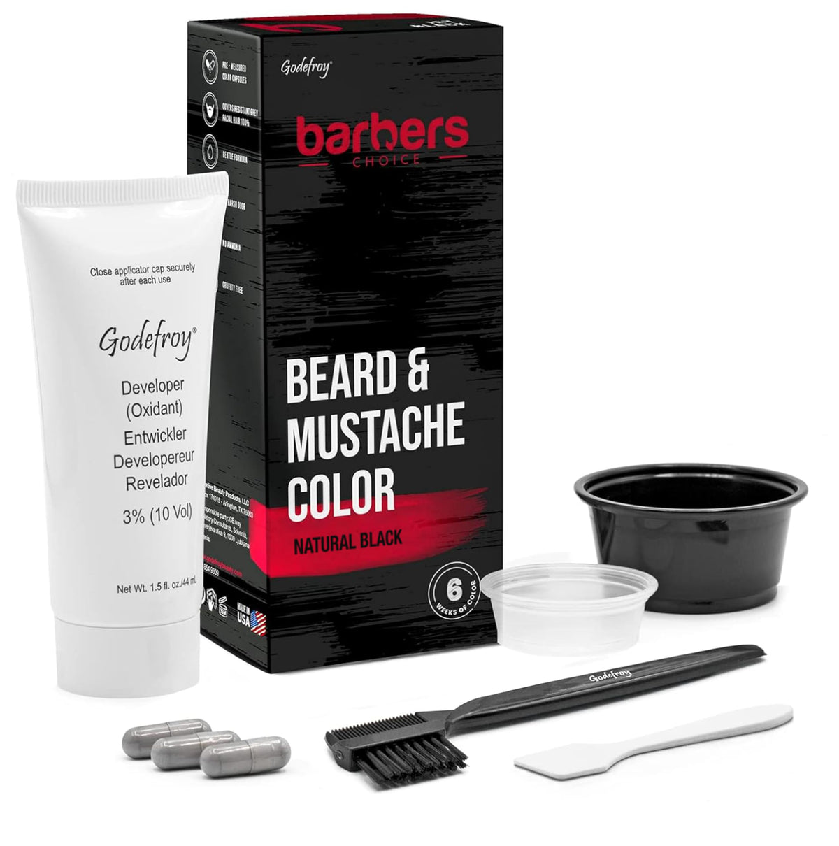 Godefroy front packaging showing natural black beard dye benefits