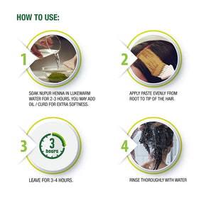 Person applying Godrej Nupur Henna to hair demonstrating natural coloring and shine benefit