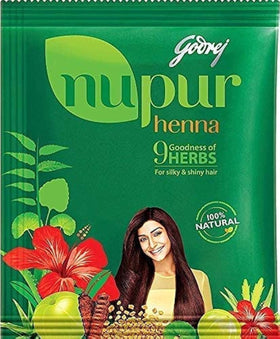 Godrej Nupur Henna front packaging shows 1000 g pouch and ingredient list for confident purchasing