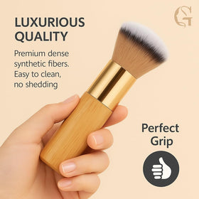 GOERTI brush in use on face demonstrating smooth self-tan blending benefit