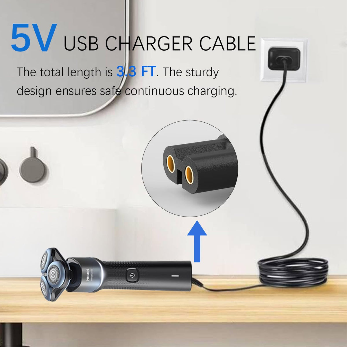 Goffeu cable length and connector detail displaying secure connection benefit
