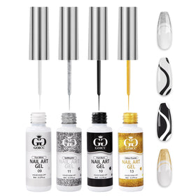 GOICC front packaging showing four 8ml gel bottles and built-in brushes for portable convenience