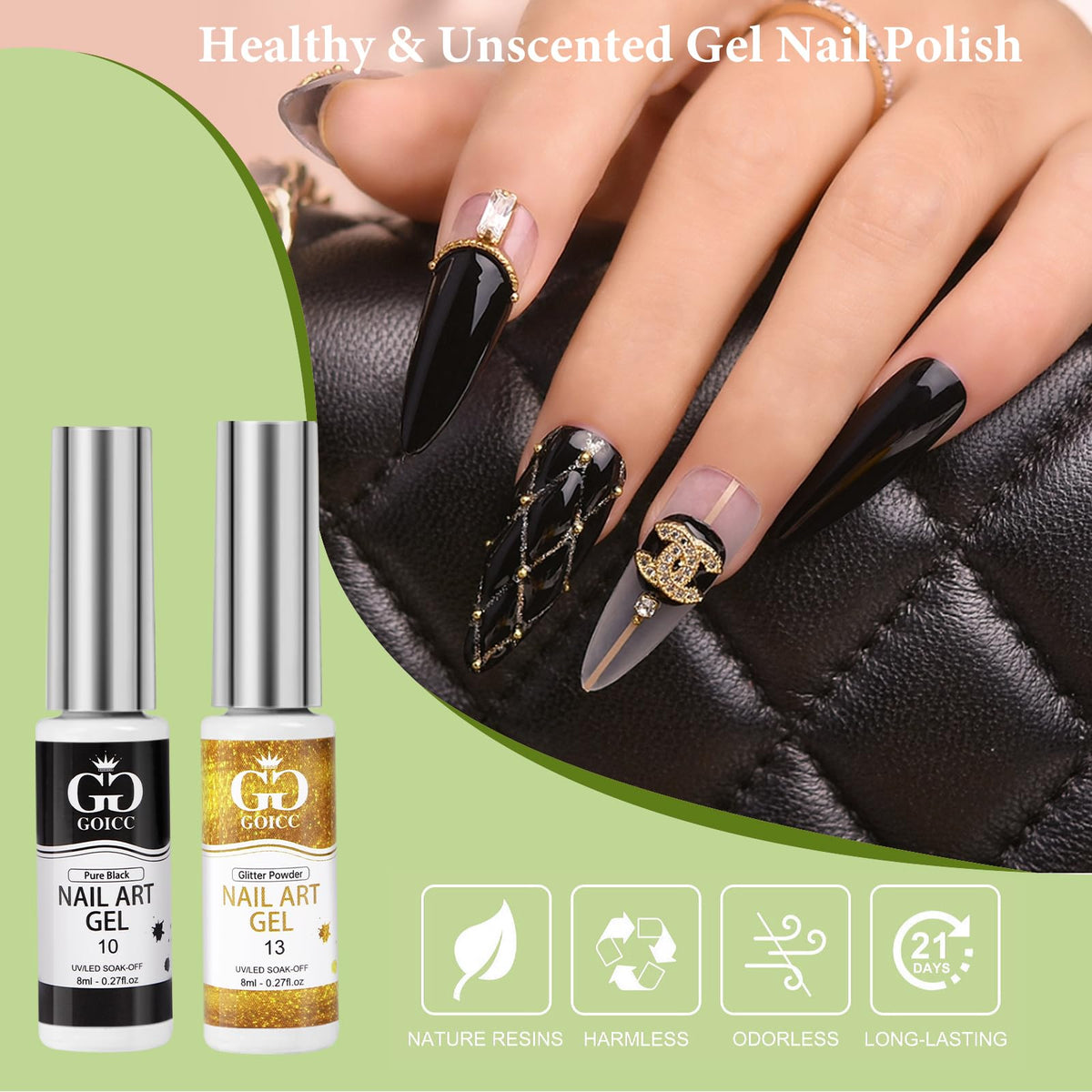GOICC set in hand scale photo indicating compact 8ml bottles for travel and storage