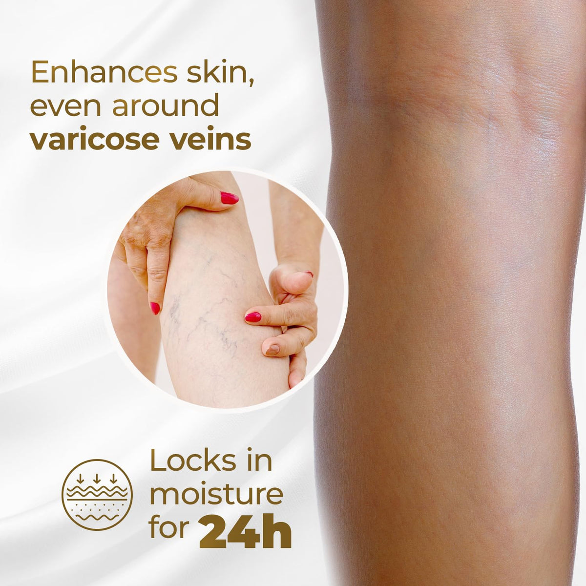 Goicoechea applying lotion to legs providing soothing comfort