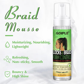 Goiple being applied in hand before smoothing braids, controlled application benefit