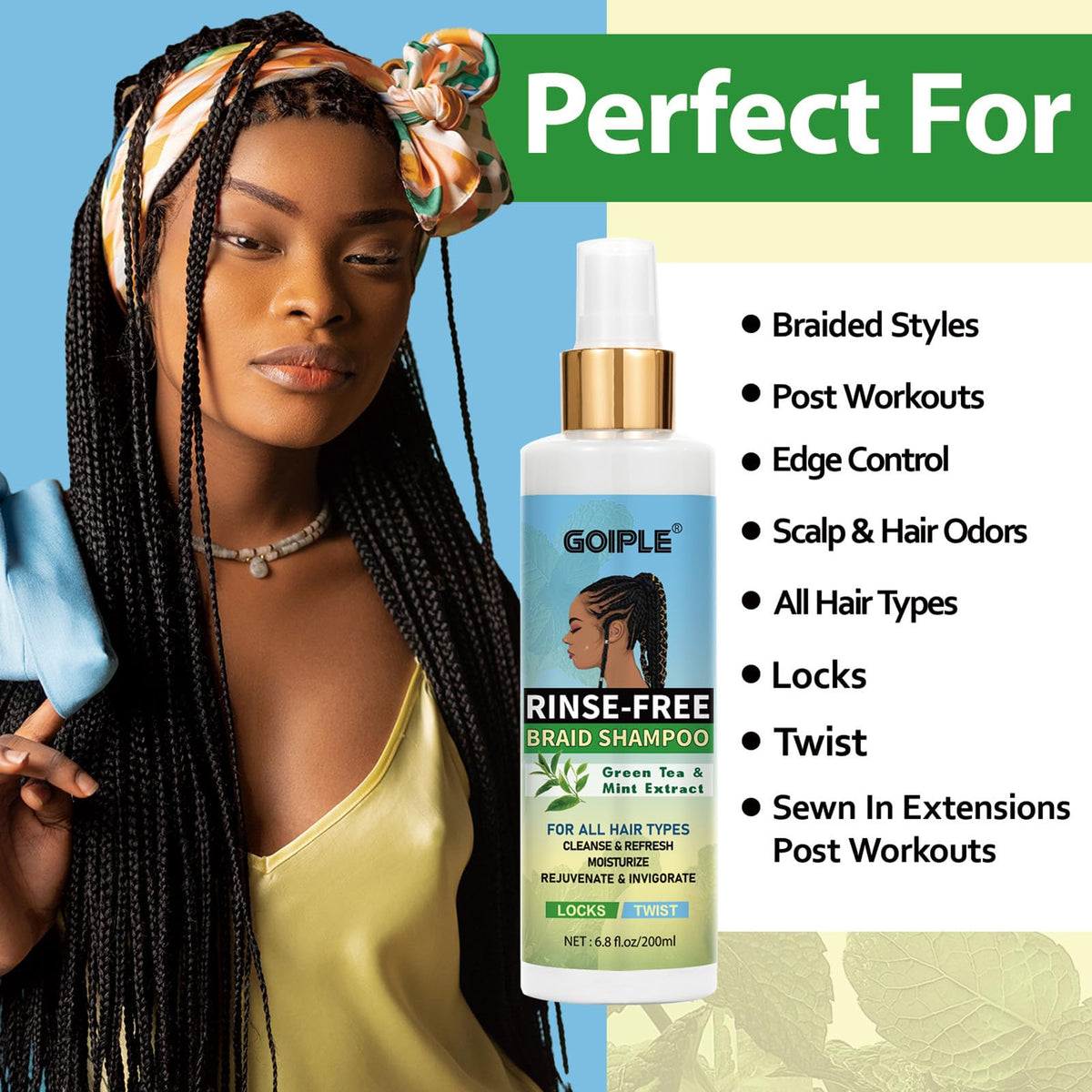 goiple application on braids demonstration for gentle cleaning