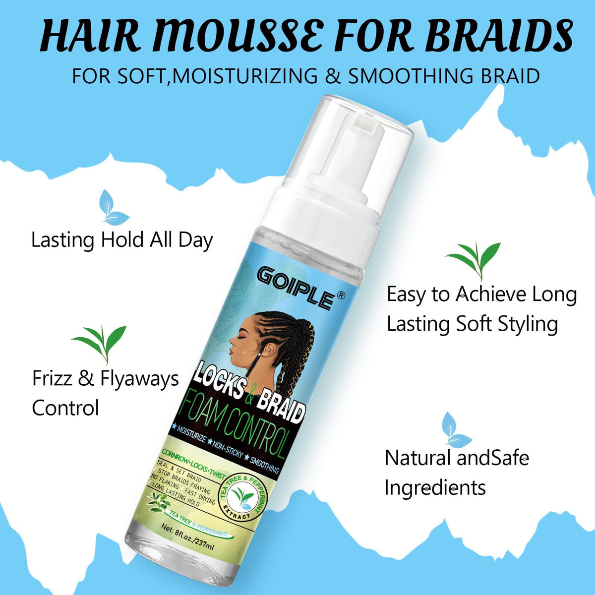 Goiple being applied to finished braids by hand to control frizz