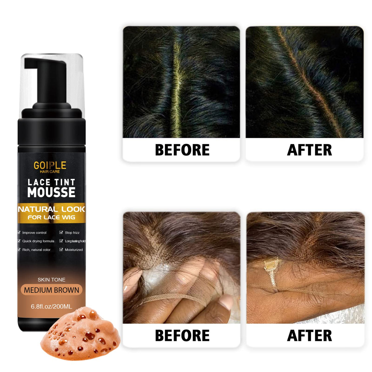 Goiple hands applying mousse to lace showing controlled, even application