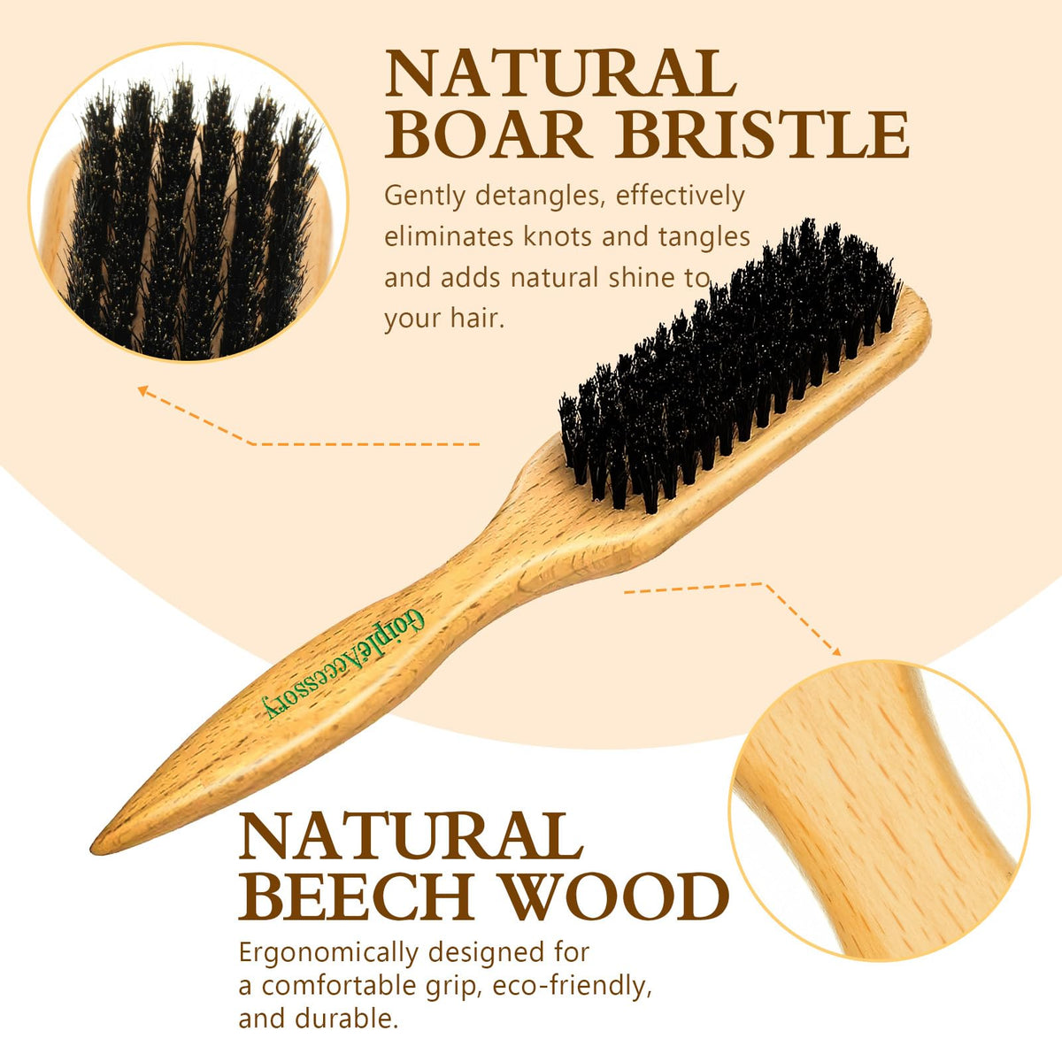 Goiple boar bristle close-up showing natural bristles for enhanced shine
