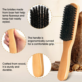 Goiple boar bristle slick-back brush close-up showing smooth shine distribution