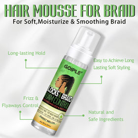 Goiple visible shine on finished braids, brand smoothing frizz and boosting gloss