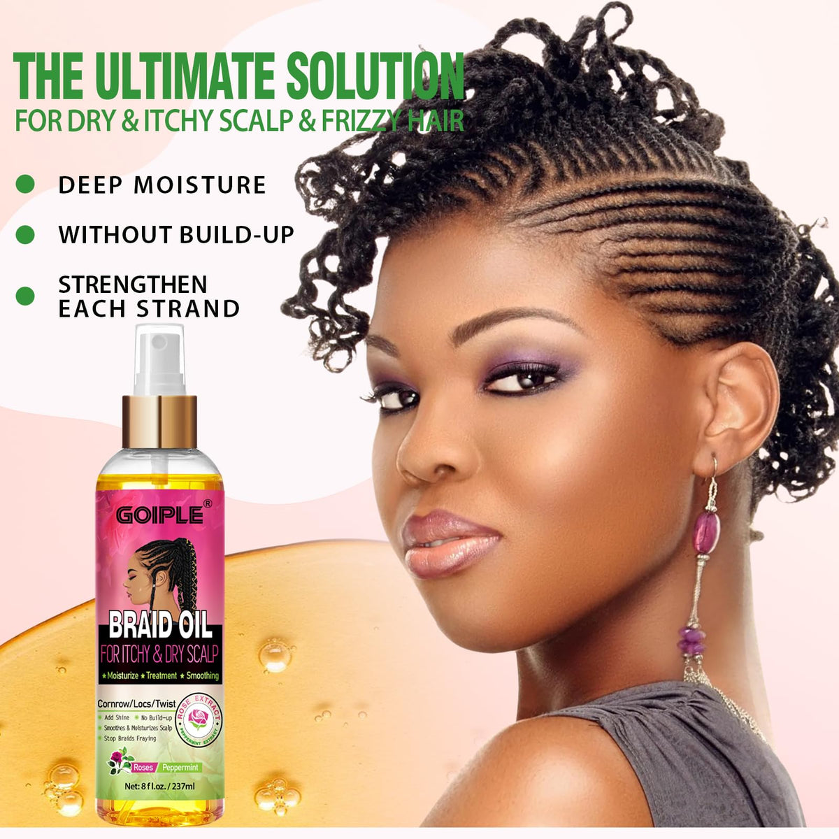 Goiple braids with shine showing frizz reduction and enhanced luster