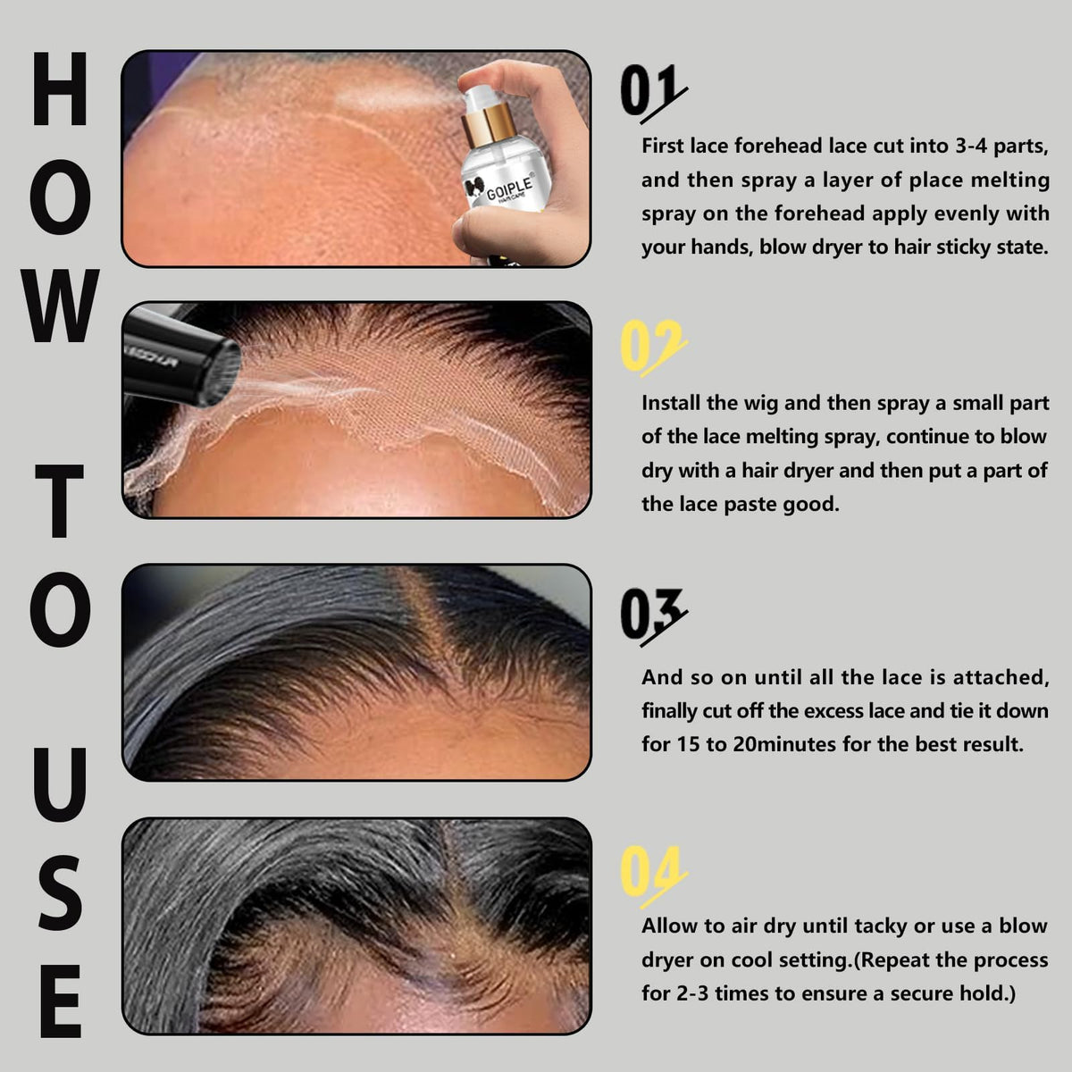 Goiple clear-dry lace close-up showing no residue for realistic scalp appearance