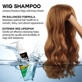 Detangling brush smoothing a wig with Goiple spray to prevent breakage