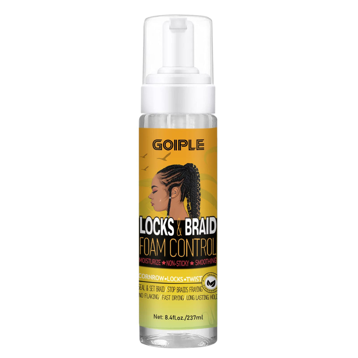 Goiple front packaging showing braid mousse and quick identification benefit