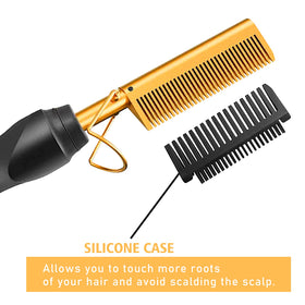 Goiple hot comb being used on a lace wig to press hair flat and smooth edges