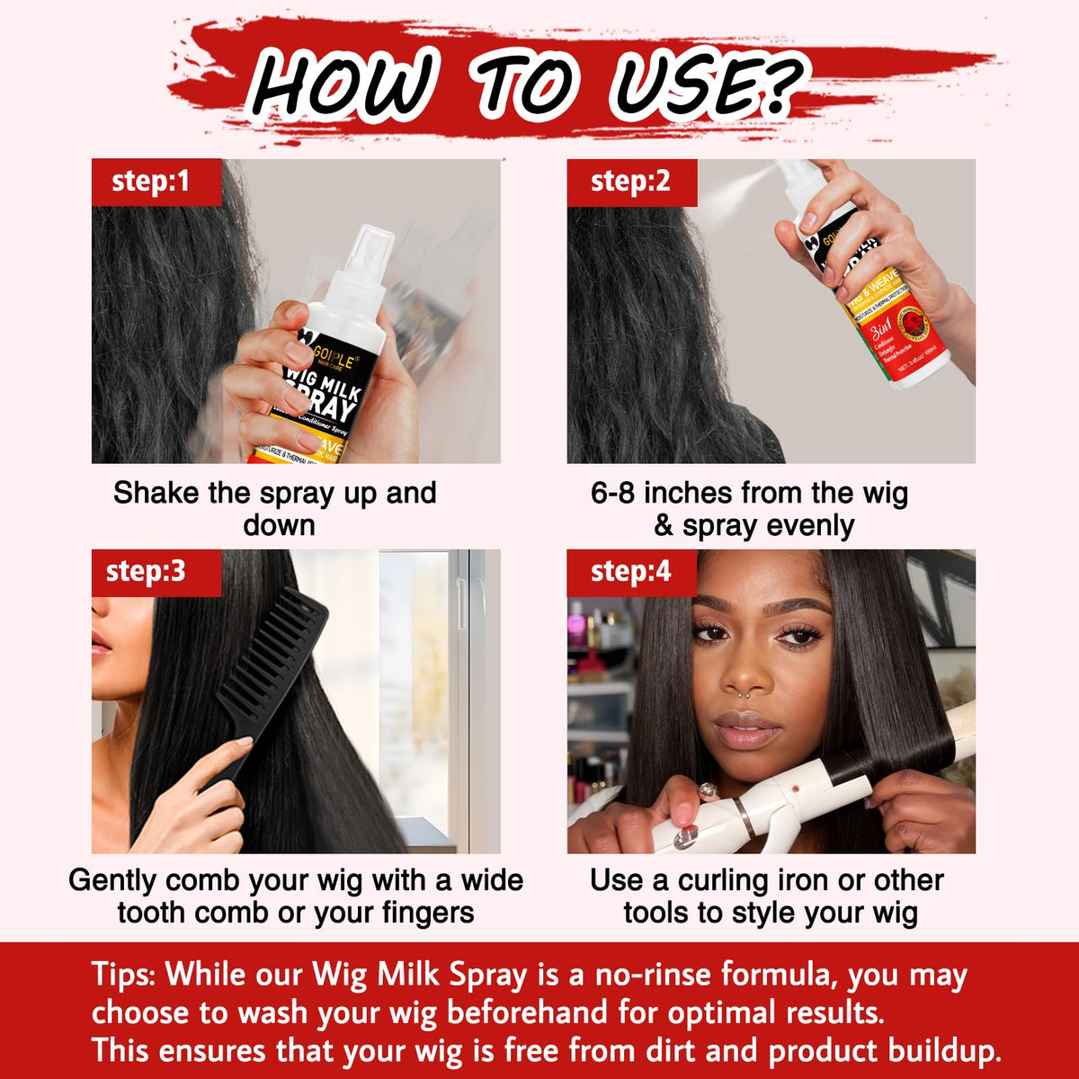 Goiple label detail showing ingredients for gentle wig care benefit