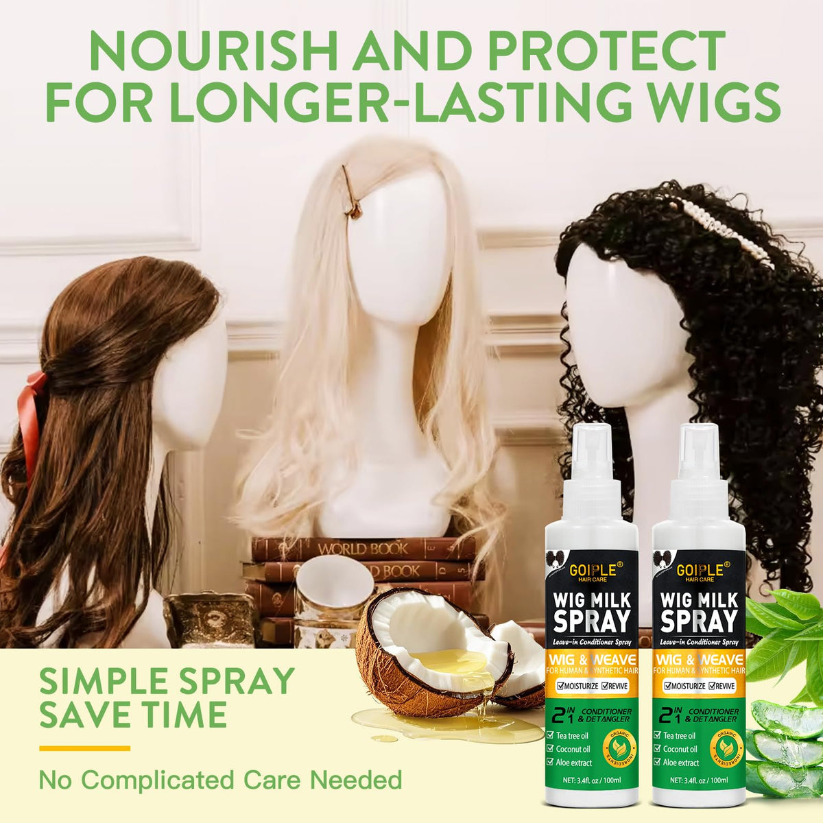 Goiple model wearing wig after spray for natural look and manageability