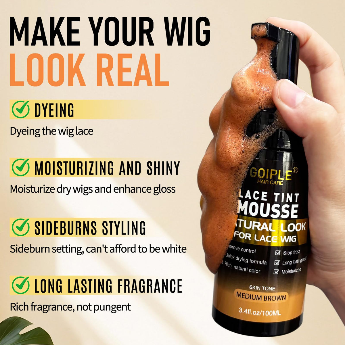 Goiple medium brown lace tint mousse close-up for even blending