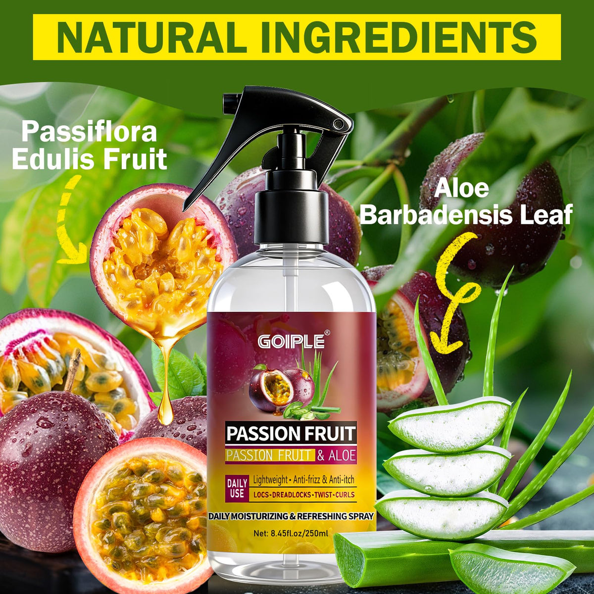Goiple passion fruit close-up highlighting natural oil benefit