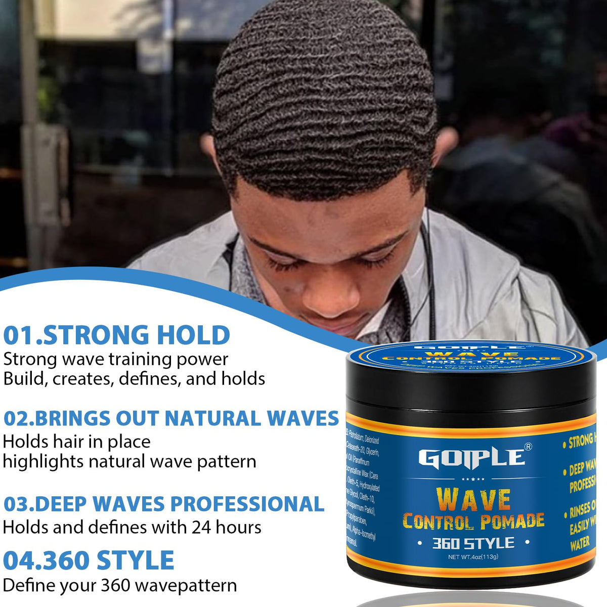 Goiple pomade in hand being applied to hair for controlled wave training benefit