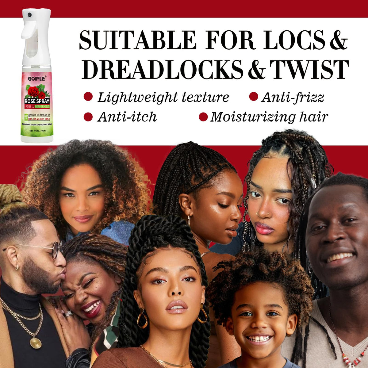 Goiple product in hands applying to locs for instant hydration