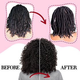 Goiple before and after on locs, improved definition and shine benefit