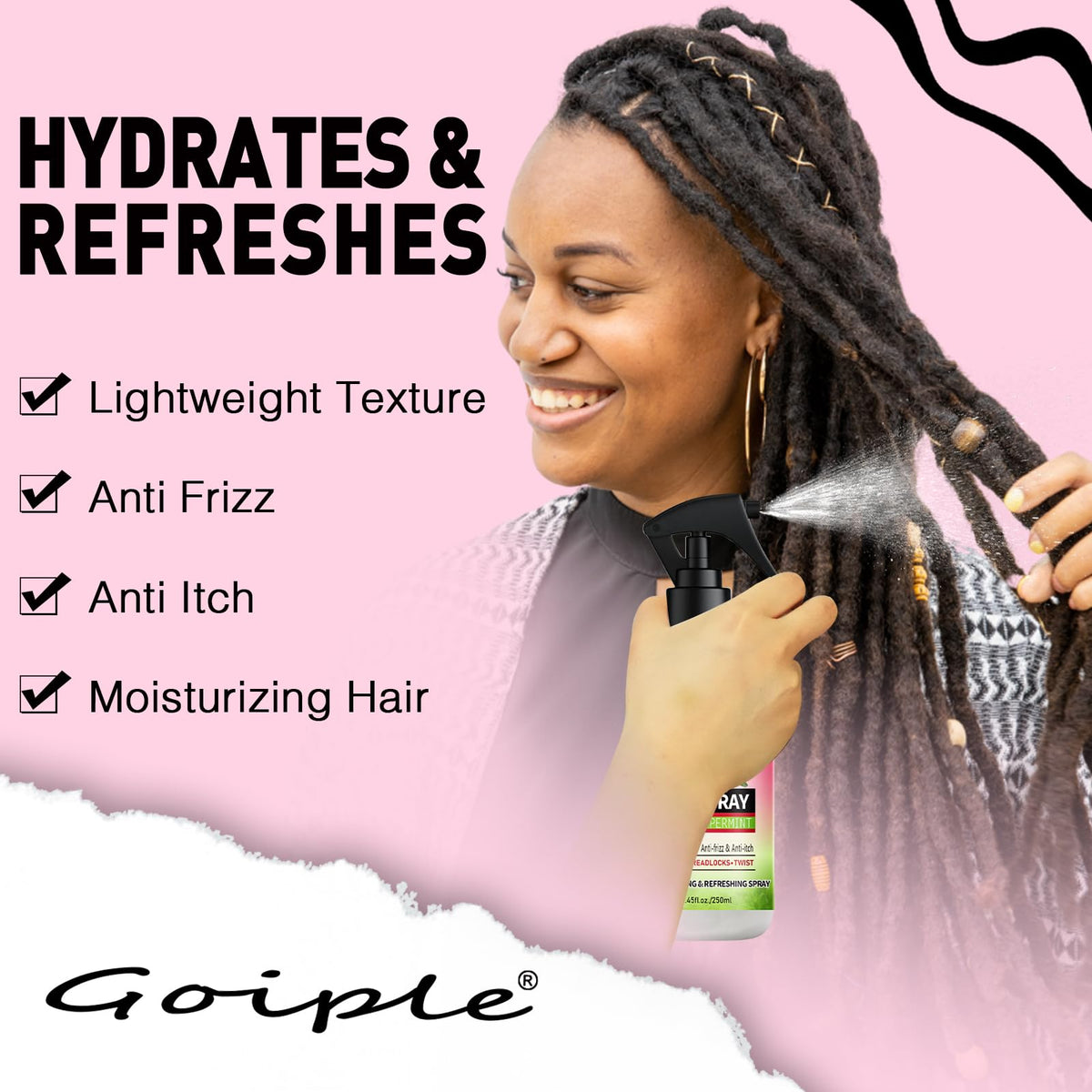 Goiple being applied to scalp, soothes itching and calms benefit