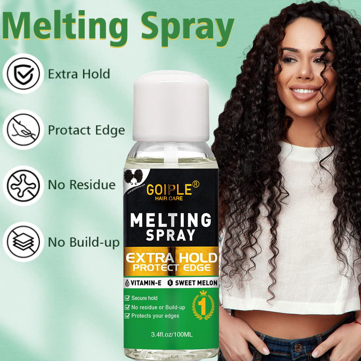 Goiple spray nozzle close-up showing fine mist for quick drying benefit