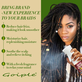 Hand spraying Goiple mist onto locs for quick moisturize benefit