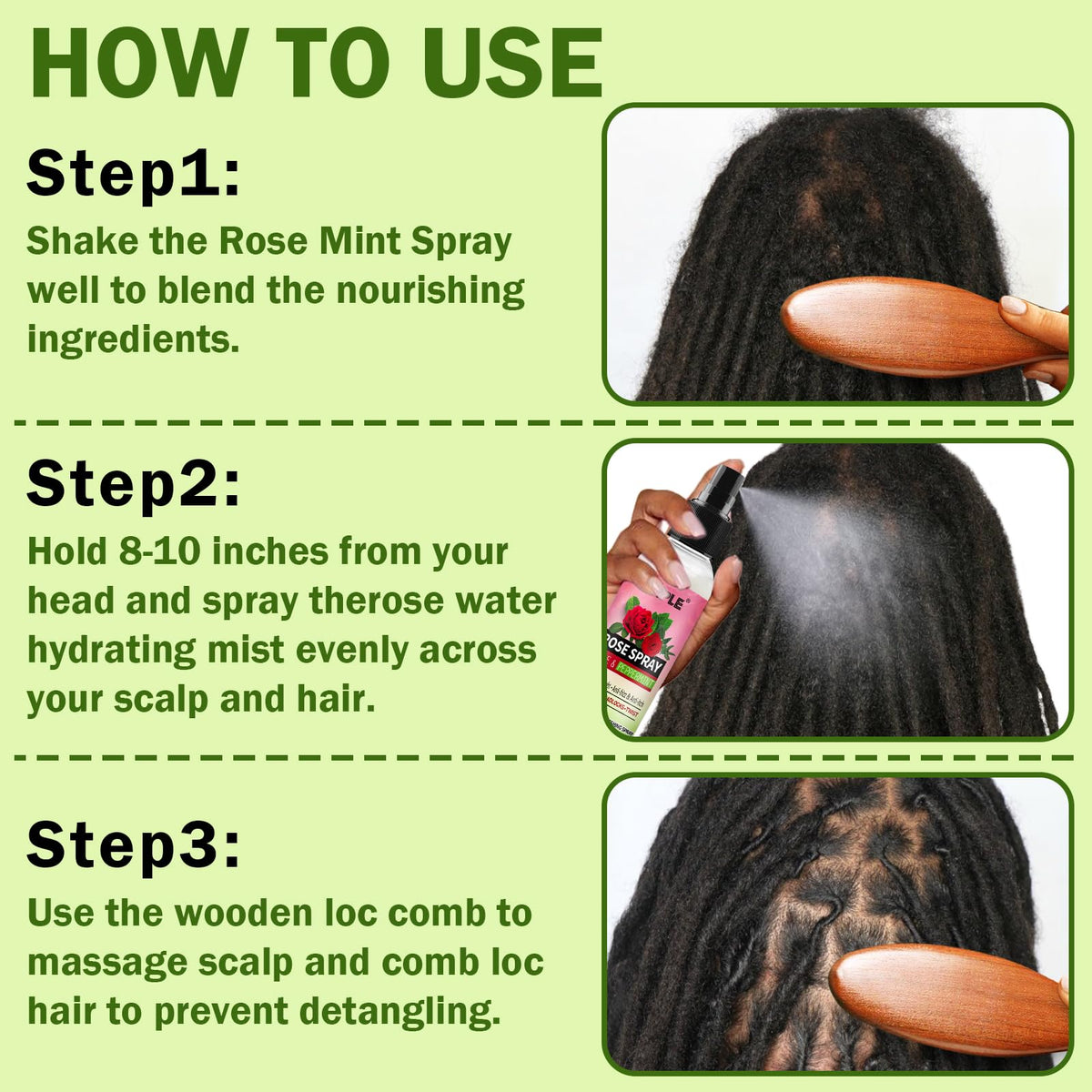 Goiple spray applied to dreadlocks demonstrating lightweight hydration