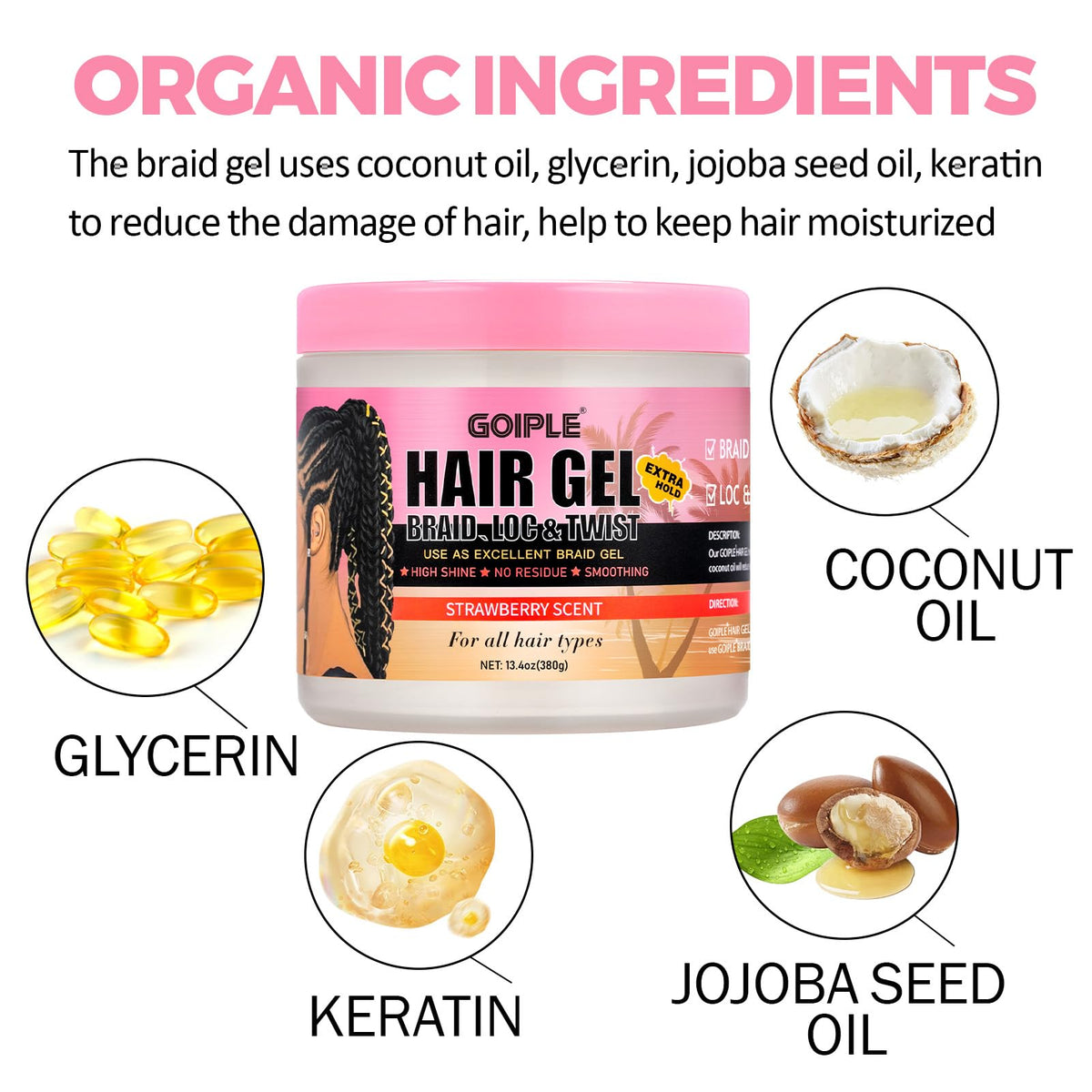 Goiple texture close-up highlighting creamy gel consistency for smooth braiding glide