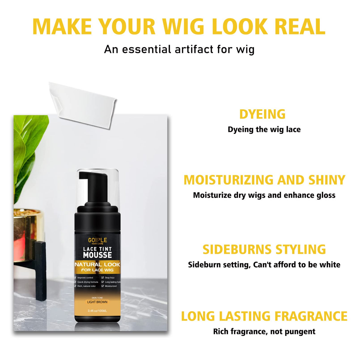 Goiple on styled wig model showing realistic hairline benefit