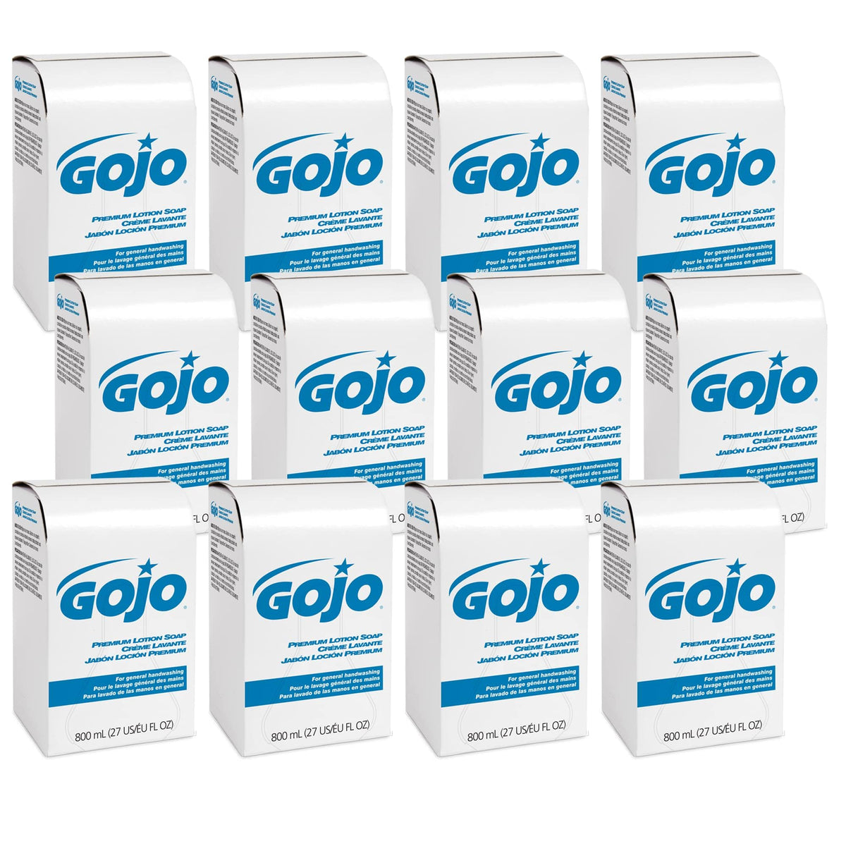 GOJO 800 mL refill front packaging showing product and waterfall scent benefits