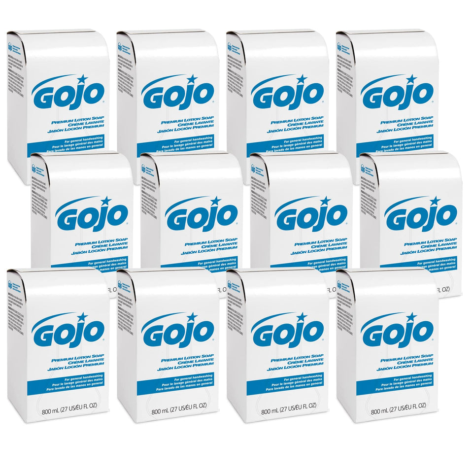GOJO 800 mL refill front packaging showing product and waterfall scent benefits
