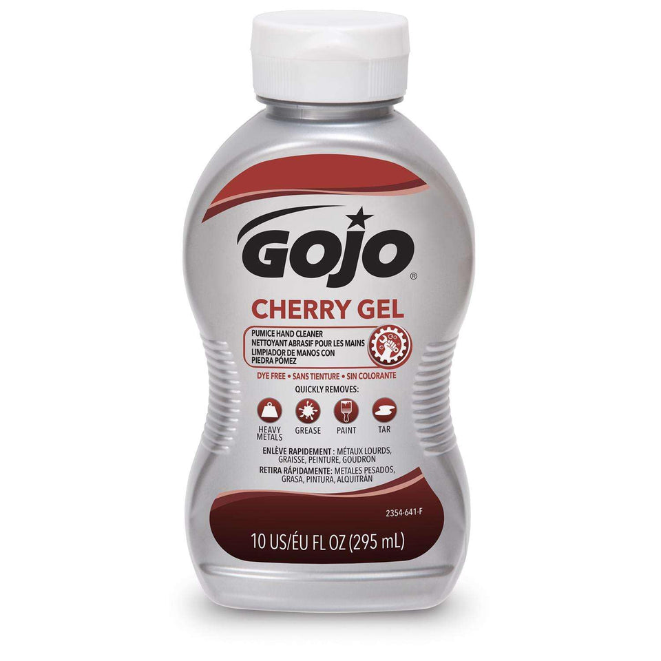 GOJO cherry gel pumice front packaging showing label and bottle benefits