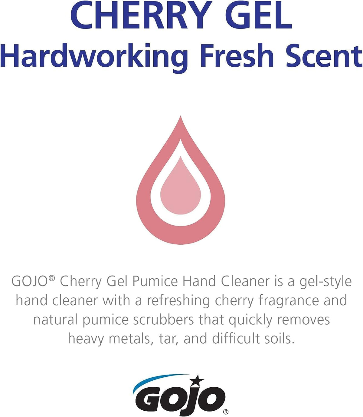 GOJO cherry gel pumice bottle next to tools showing portable 10 oz convenience