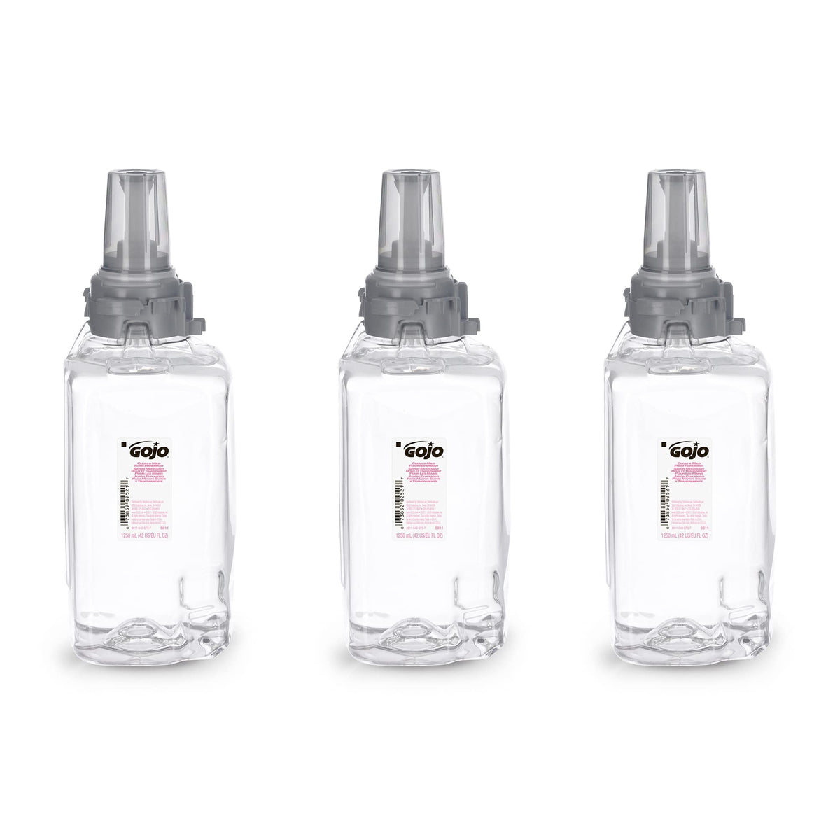 GOJO clear and mild front packaging showing refill cartridge and label benefit