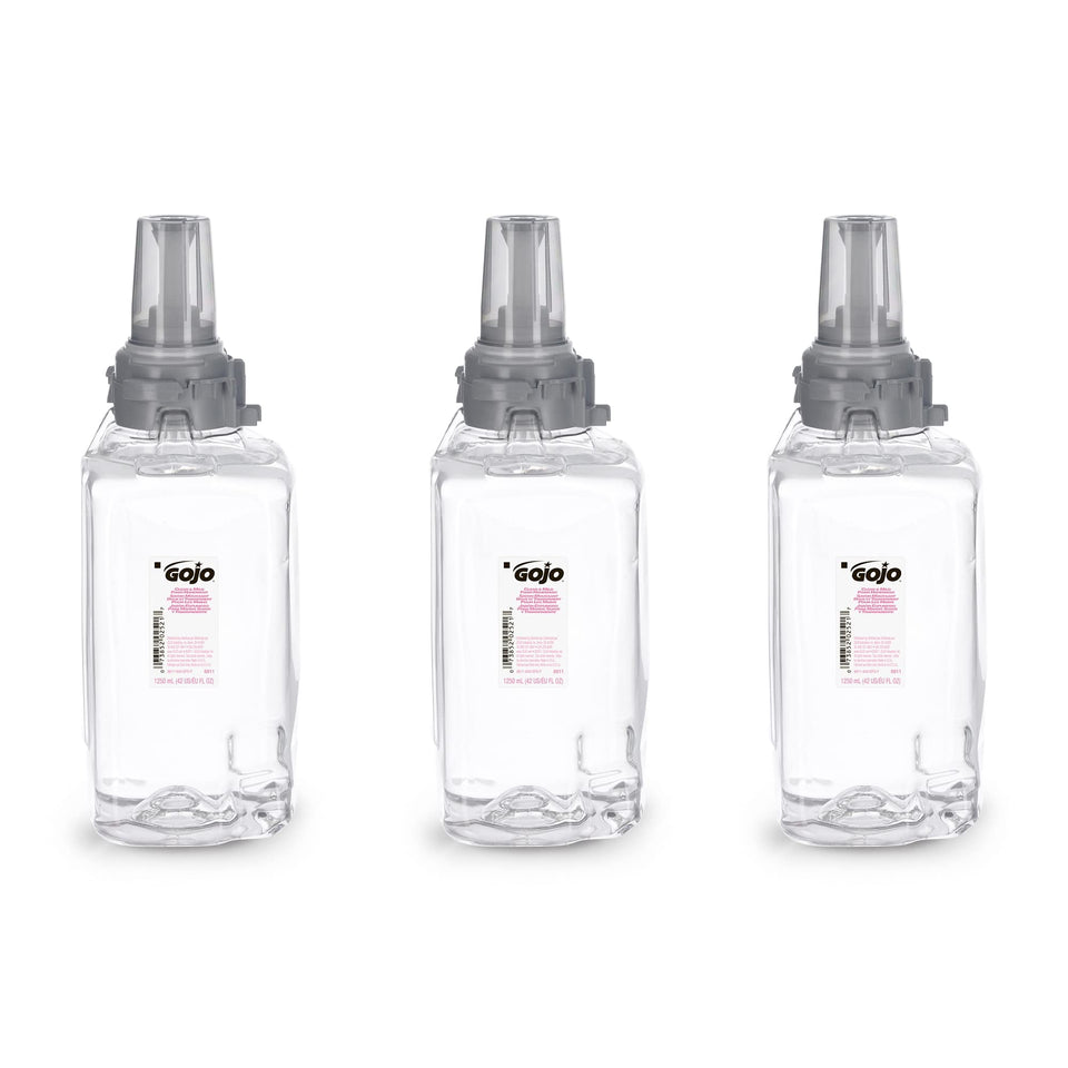 GOJO clear and mild front packaging showing refill cartridge and label benefit