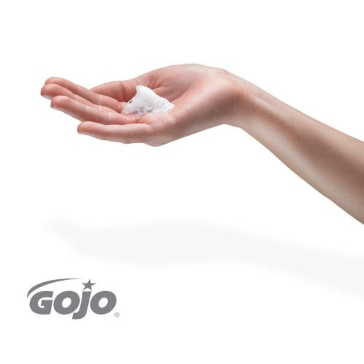 GOJO FMX valve and label close-up showing sanitary-seal and easy install benefit