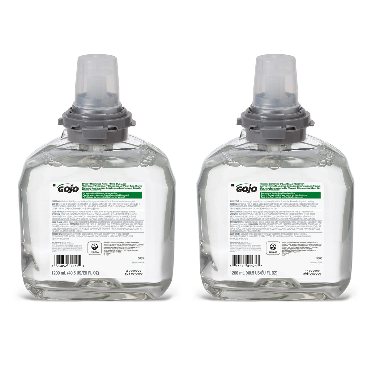 GOJO front packaging showing refill label and certifications for easy identification