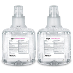 GOJO refill front view showing label and clear PET for quick level check and durability
